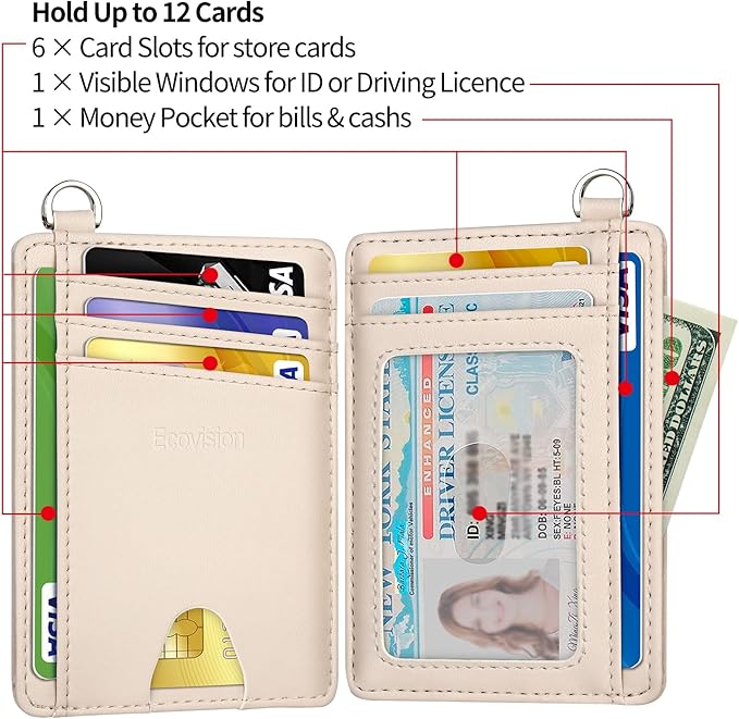 EcoVision Slim Minimalist Front Pocket Wallet, RFID Blocking Credit Card Holder Wallet with Detachable D-Shackle for Men Women