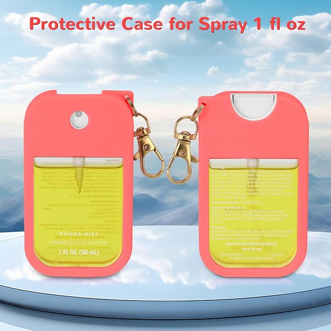 Hand Sanitizer Spray Case Compatible with Touchland Power Mist 1 oz – Silicone Case with Keychain for Touch Land Mist 1 fl oz（30 ml）, Hand Sanitizer Accessory for 1 fl oz (Purple+Blue+Red, 3 Pack)