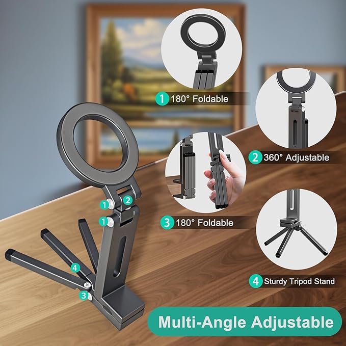Aluminum Magnetic Tripod for iPhone 17/16/15/14 Pro Max Air, 360° Adjustable for MagSafe Tripod Mount Stand, Content Creator Phone Holder Airplane Travel Essentials Accessories