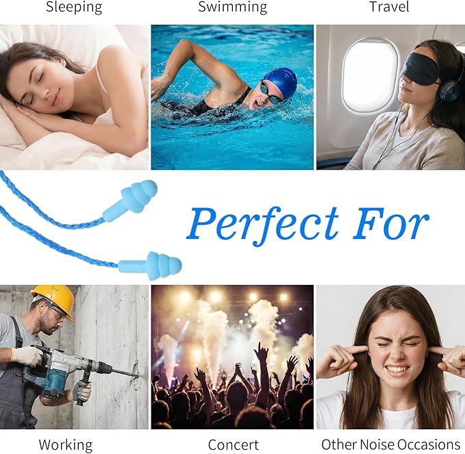 6 Pairs Ear Plugs for Sleeping, Soft Reusable Silicone Earplugs for Swimming & Noise Cancelling Ear Protection, Comfortable Moldable Fit for Travel, Work, Concerts, Snoring, Black