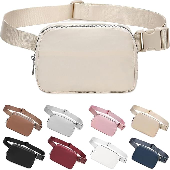 Belt Bag for Women Fanny Pack Dupes, Fashion Crossbody Waist Pack Bag with Adjustable Strap, Everywhere Belt Bag for Travel Outdoors Running Hiking（Ivory White）