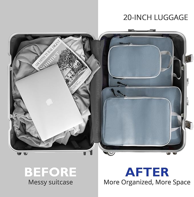 Compression Packing Cubes, 10 Set Packing Cubes for Travel Compression, Lightweight Compressible Package Organizer for Carry On and Suitcases, LakeBlue and Grey