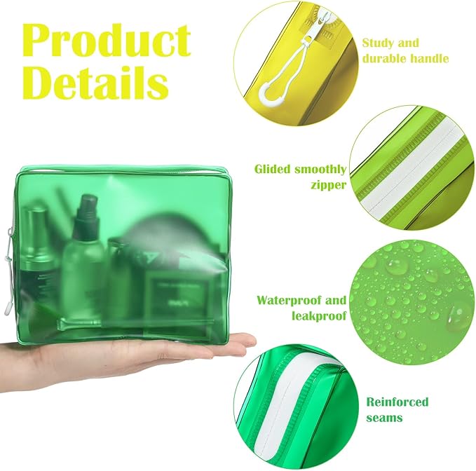 4 Pack TSA Approved Travel Toiletry Bags Frosted Translucent Leak-proof Cosmetic Makeup Bags for Women Men Travel Organizer Airport Security(Green,6.7 x 5.5 x 1.8 Inch)