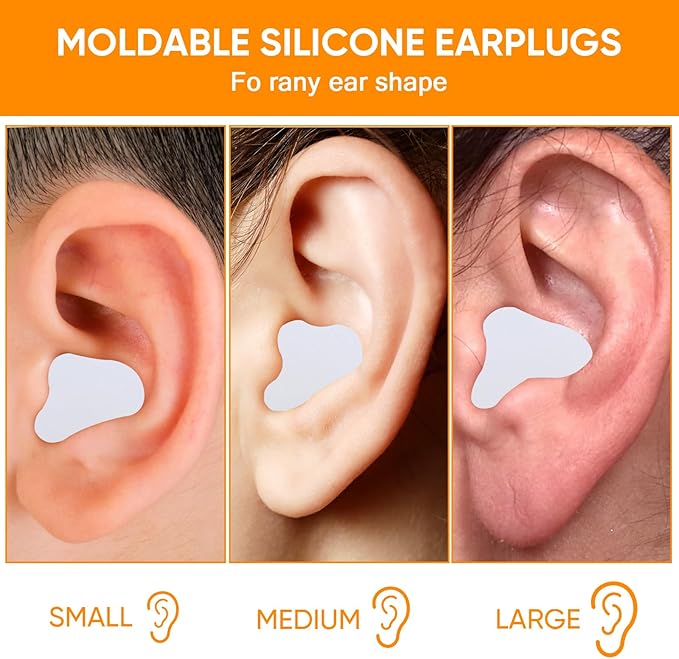Soft Silicone Moldable Ear Plugs - 12 Pack Reusable, Noise Reduction for Sleeping, Snoring, Swimming, Study, Travel, Concerts - 32dB NRR, White