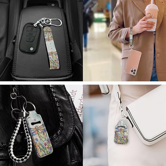 Suobstales 3Pcs Travel Bottles Keychain Holder Set,Travel Bottle Sleeves+Neoprene Chapstick Holders+Lanyard Keychain