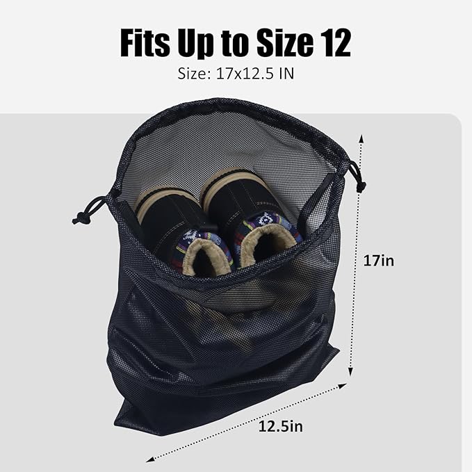 Gloppie Shoe Bags for Travel, (4-Pack) Shoe Storage Bag with Drawstring, Packing Organizer for Sneakers, Gym, Luggage, Closet, Weekender Overnight Travel Essentials