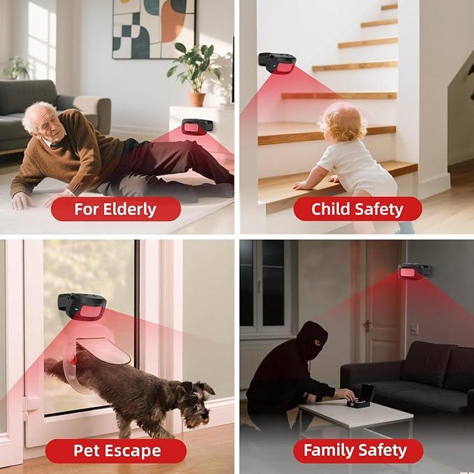 CallToU Wireless Motion Sensor Alarm Indoor Motion Detector Alarm Bed Alarms for Elderly Dementia Patients, Motion Sensor Door Chime for Business/Home/Office/Store with 500FT Range 5 Adjustable Volume