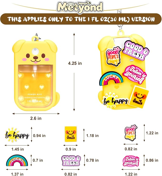 Metyond Dog Silicone Case for Touchland Hand Sanitizer Spray Power Mist 1 FL OZ/30ML for Touchland Case with Keychain, with Cute Charms Accessory Cute Travel Case (1PCS Yellow)