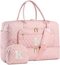 Initial Travel Duffle Bag for Women - Pink Personalized Weekender bags Overnight Bag with Shoe Compartment & Wet Pocket Weekend Tote Bags with Toiletry Bag Monogram Christmas Gifts (Letter K)