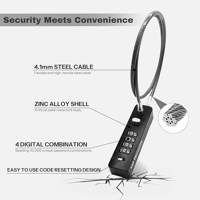 Bike Lock Cable 23.6" for Bicycle Scooter, Combination Cable Lock with Code for Luggage Suitcase Travel Safe, Small Combo Chain Padlock, for Fridge, Cabinet, Outdoor Fence Gate, Locker