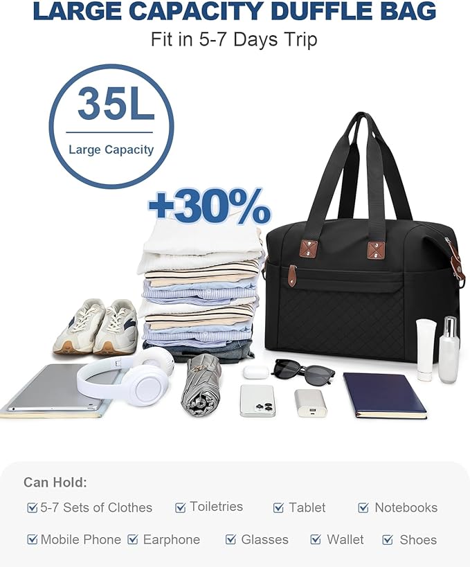 Pritent Travel Duffle Bag, Waterproof Weekender Overnight Hospital Bags for Women Men with Toiletry Bag Lightweight Carry on Personal Item Duffle Gym Bag for Travel, Airplanes, Sports
