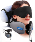 SARISUN Neck Pillow, Real Neck Support Travel Pillow with Strap, Combo with 3D Eye Mask for Sleep, Dual-Density Supportive Foam Neck Pillow for Airplane Flights, Car Road Trip Travel Essentials Gray