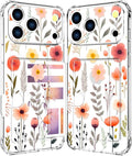 Compatible with iPhone 17 Pro Case Card Holder for Women Cute Design,Wallet Phone Cases Transparent Cool Kawaii Protective (Clear Flowers Leaves)