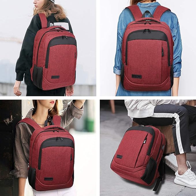 Monsdle Travel Laptop Backpack Anti Theft Backpacks with USB Charging Port, Travel Backpacks Business Work Bag 15.6 Inch College Computer Bag for Men Women, Red