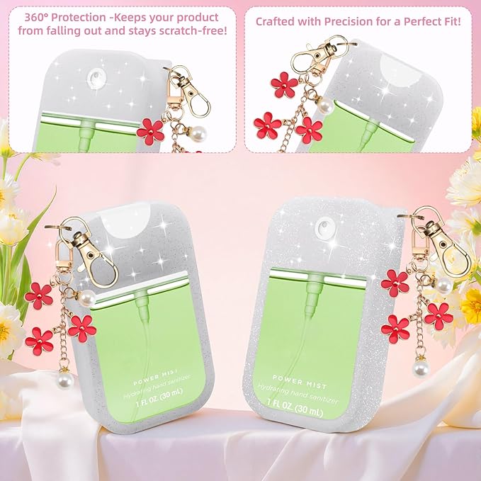 Silicone Case Compatible with Touchland Hand Sanitizer Spray Mist 1 oz with Flower keychain