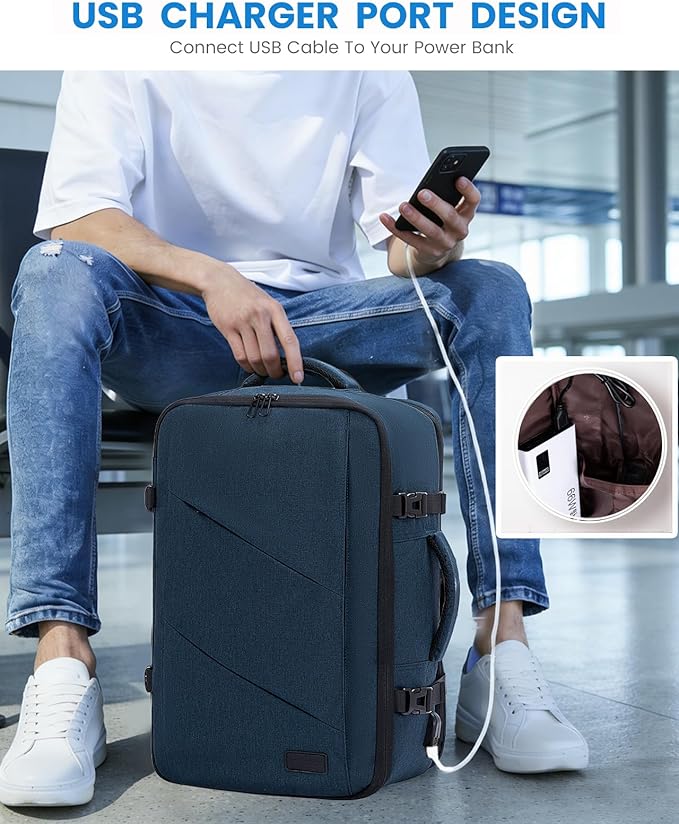LOVEVOOK Carry on Travel Backpack, Large 50L for Men & Women Flight Approved with USB Charging Port&3 Packing Cubes, Large Suitcase Water Resistant Luggage Daypack Business Weekender Bag, Navy Blue