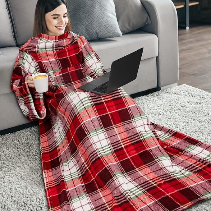 PAVILIA Blanket with Sleeves for Adult Women Men, Soft Warm Wearable Blanket Fleece Wrap Throw, Robe Blanket Gift