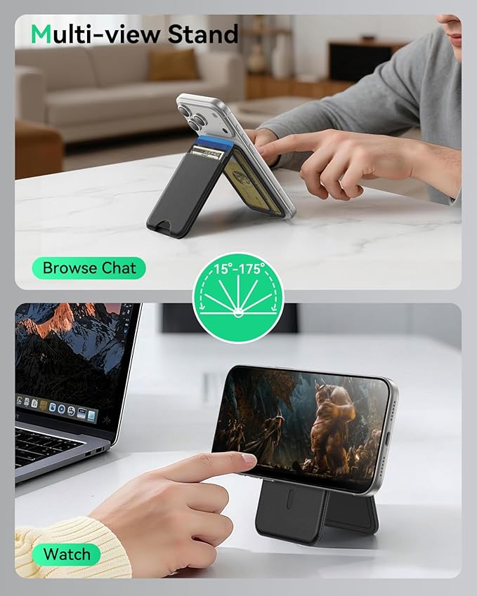 TWZKG for MagSafe Wallet, Works with Apple Find My,5 Card Holder with Stand, Magnetic Phone Wallet for iPhone 17/16/15/14/13/12 Pro Max Plus Air, RFID Blocking Vegan Leather,Black