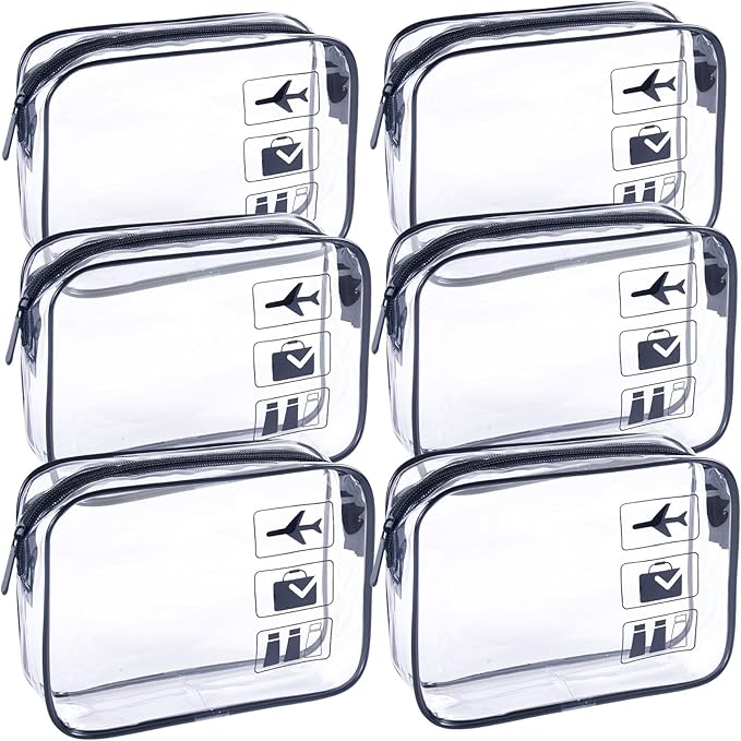 Clear Makeup Bags TSA Approved Toiletry Bag-6Pack，Clear TravelBags for Toiletries, Carry on Airport Airline Compliant Bag,Black
