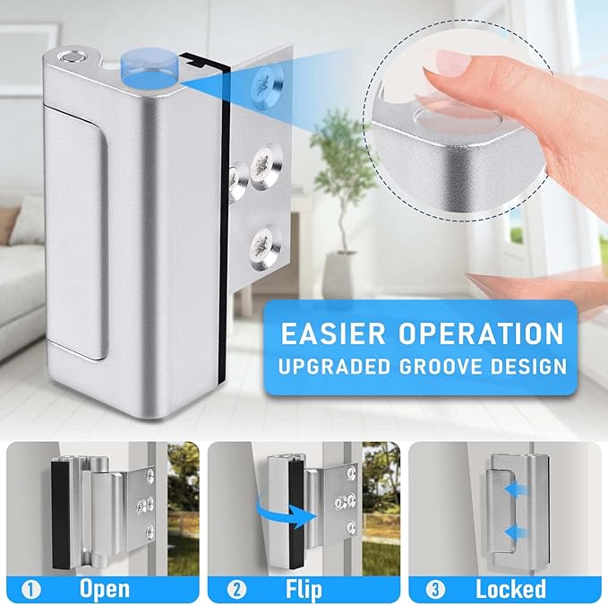 Door Reinforcement Lock, 3PACK Home Security Door Lock Withstands 800 lbs, Childproof Top Door Lock Latch for Toddlers Safety, Inside Night Defender for Inward Swinging Doors