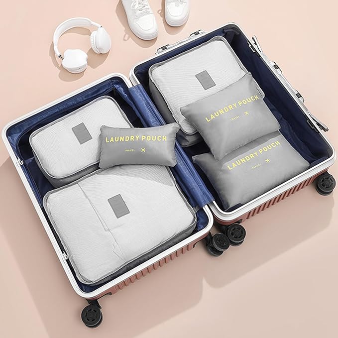 12 Set Packing Cubes for Travel Luggage Packing Bags Reusable Waterproof Suitcase Organizer Bags Set with Shoe Bag and Toiletry Bag (Black+Grey)