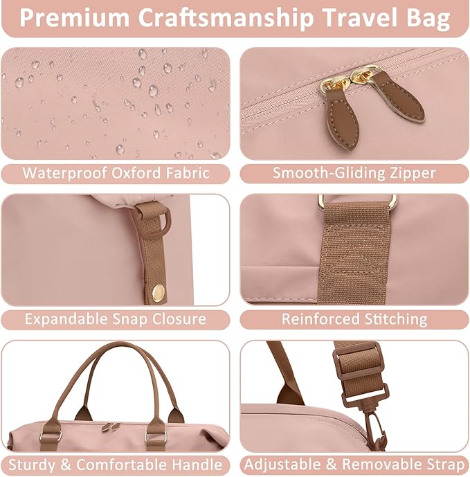 ELONGRIVER Travel Duffle Bag for Women, Weekender Bags, Hospital Bag for Labor Delivery, Lightweight Tote Duffel Overnight Bag with Luggage Sleeve, Airplane Travel Bags with Toiletry Bag, X-Large,Pink