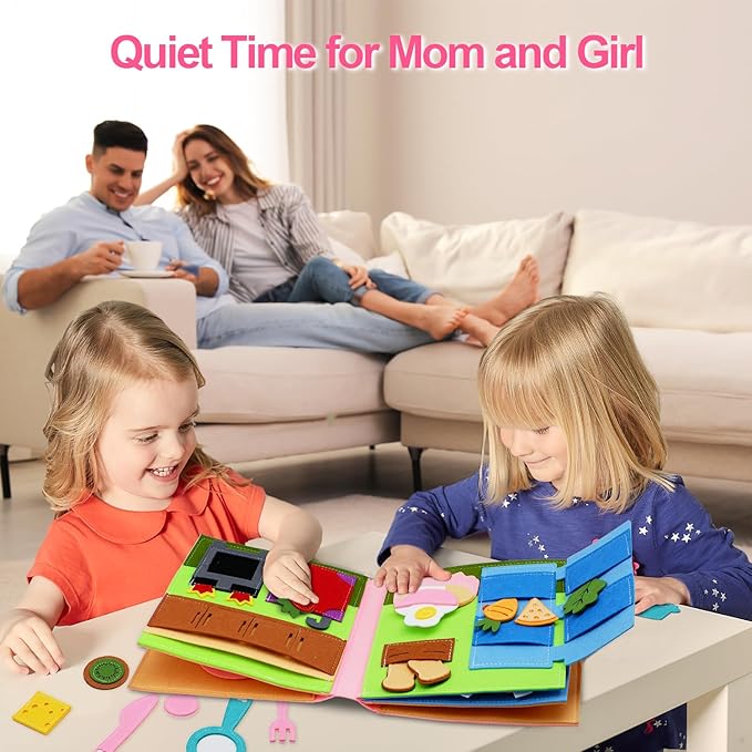 BizyKoady Montessori Felt Busy Book Toddlers Quiet Book Preschool Early Learning Educational Travel Toys for Kids Age 2 3 4 5 6 Years Travel Essentials Daily House Learning Activities Girls
