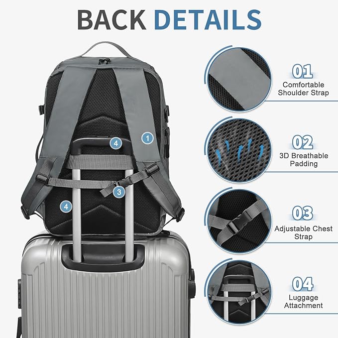 35L Travel Backpack 17" Laptop Backpack W/USB-C Port, Expandable Carry-On Bag, TSA Flight Approved Water-Resistant for Business College, Grey