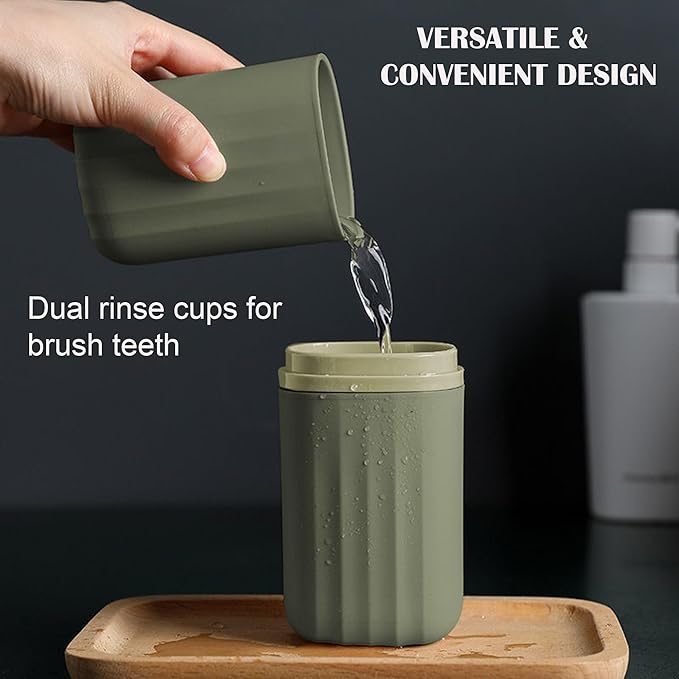 Portable Travel Toothbrush Holder: 2-in-1 Dustproof Toothbrush Travel Case with Rinse Cup, Travel Toothbrush & Toothpaste Containers for Camping, Hiking, School, Business Trip