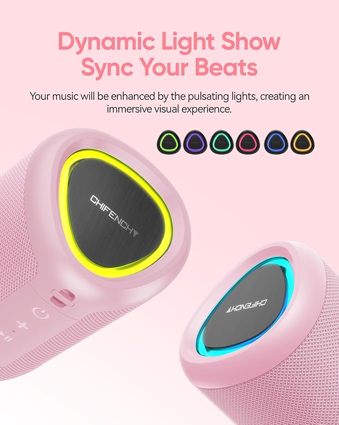 Portable Bluetooth Speaker Beach Essentials: Powerful Crystal Clear Sound/Dynamic Light/IPX5 Waterproof/All Day Playtime/Wireless BT 5.3/TWS Paring, Mom Gifts, Outdoor|Travel|Camping|Pool Accessories