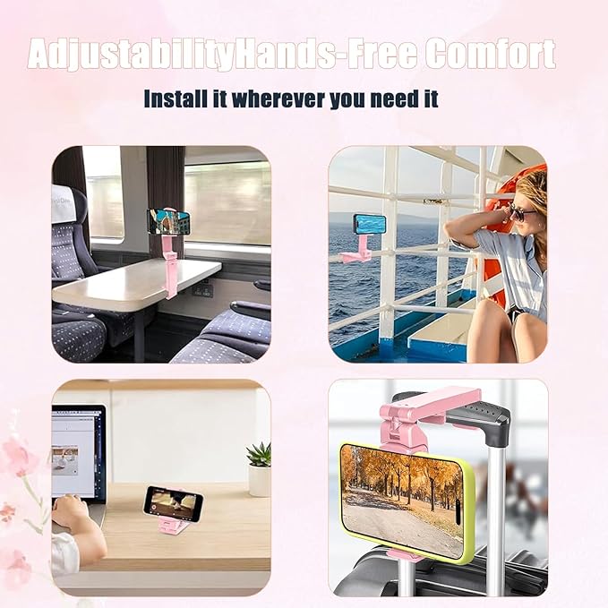 Rookii Travel Must Haves Airplane Phone Holder Mount.Portable Universal Foldable Mount with Multi-Directional Rotation,Perfect for Flight,Cruise,Desk,Hands Free Travel Gift for Content Creator (black)