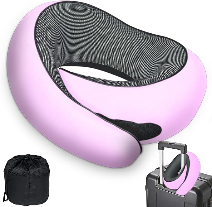 Neck Pillow for Airplane Travel, Comfortable Travel Neck Pillow for Long Flights, Ergonomic Airplane Pillow for Sleeping (Pink, J10)