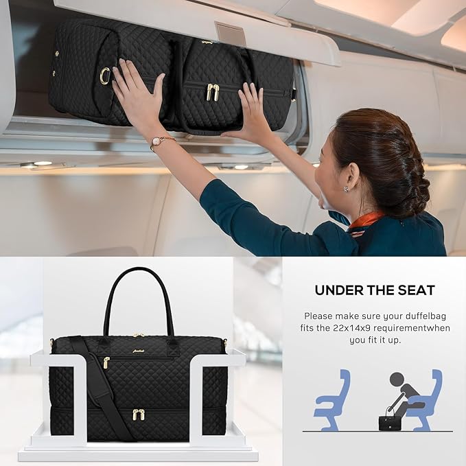 Travel Weekender Bags for Women - Duffle Bag Women with Shoe Compartment Carry On Overnight Bag with Toiletry Bag Duffel Bags with Wet Pocket for Gym Hospital Bags Black for College