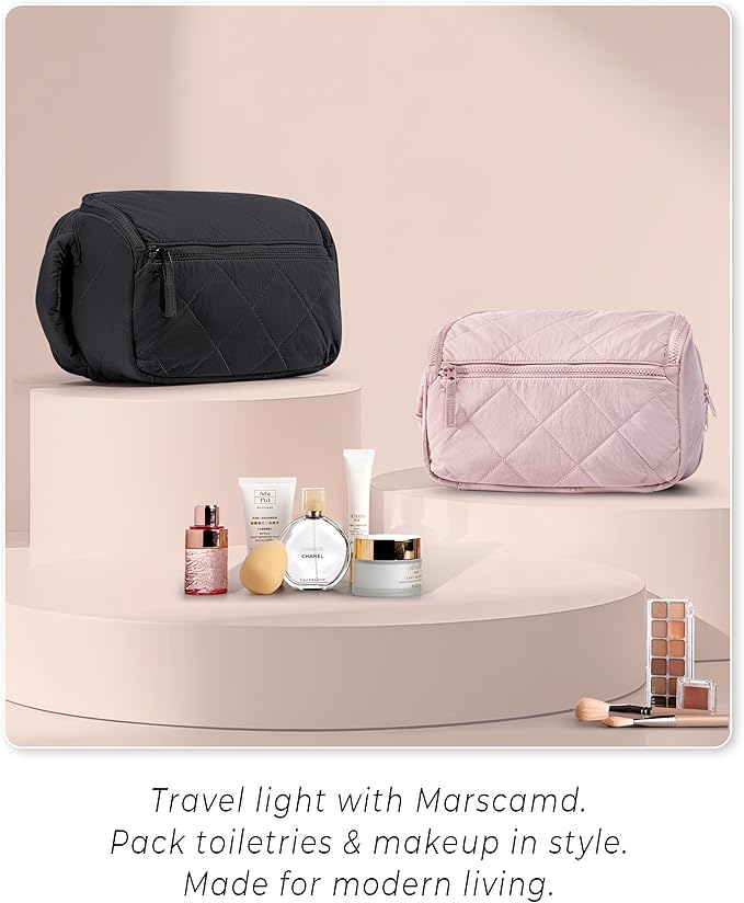 Marscamd Travel Toiletry Bag for Women, Water Resistant Makeup Organizer with Wide-Open Design for Toiletries and Cosmetics, Black (Bag Only)