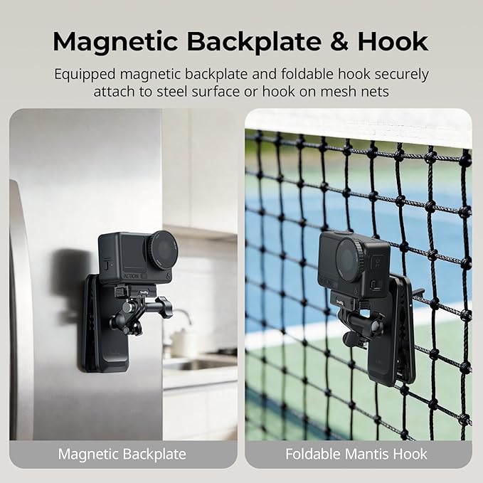 SMALLRIG Magnetic Backpack Strap Clip Mount for GoPro Hero 13/12/11/10, for DJI Osmo Nano Action 6/5 Pro/4/3/Pocket 3, for Insta360 X5/4/3/Ace Pro 2, with Ball Head Adapter Base Mantis Hook - 5722