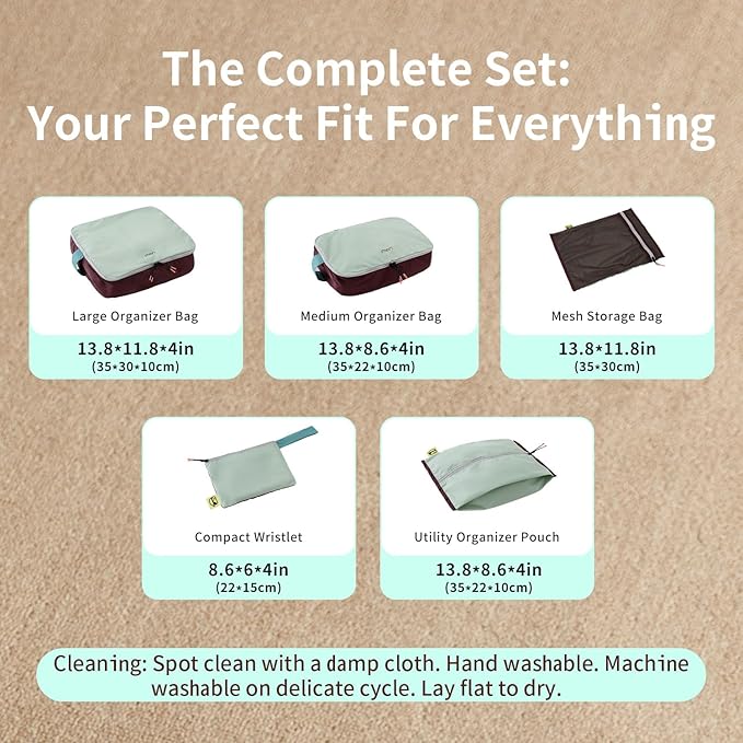 Morning Deer 5-Piece Set Packing Cubes for Travel,Hanging Luggage Storage Organizer Bags for Suitcase, Perfect for Business Trips & Vacation Organize Clothes, Shoes, Toiletries,Cosmetics & Cards