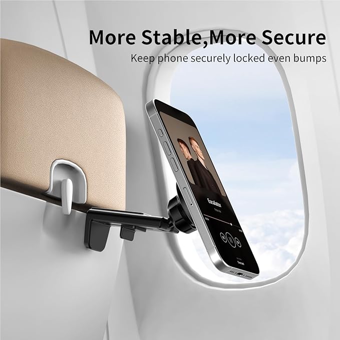 Yunseity Magnetic Airplane Phone Holder, MG-22 Handsfree Airport Phone Mount with 360° Rotation, Universal Portable Travel Phone Stand Travel Essentials for Desk Seat Tray Table