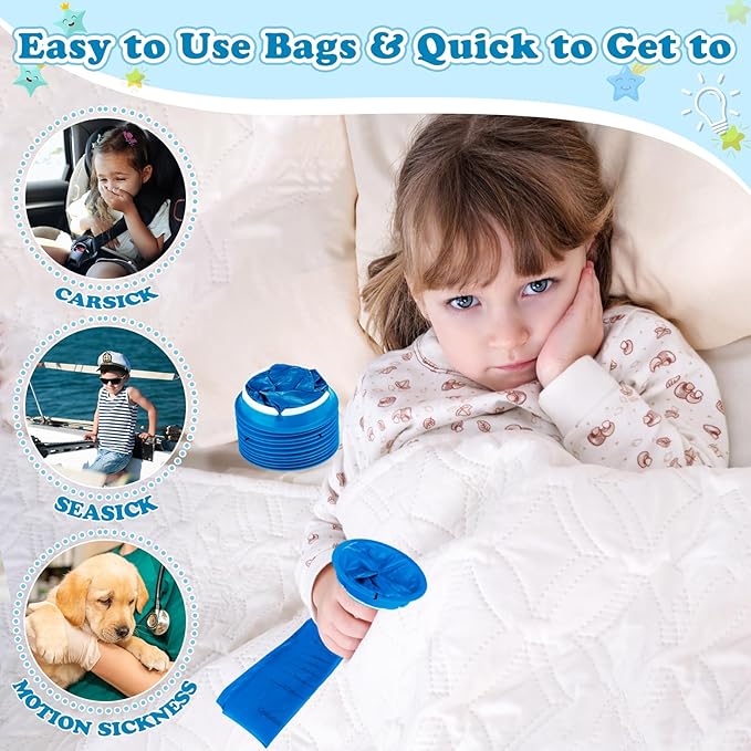 Valchoose 25 Pack Kids Throw up Bags 800ml, Hospital Graded Puke Bags for Car Kids, Motion Sickness No Leak, Useful Perfect for Car Sick, Chemo, Road Trips (Blue)