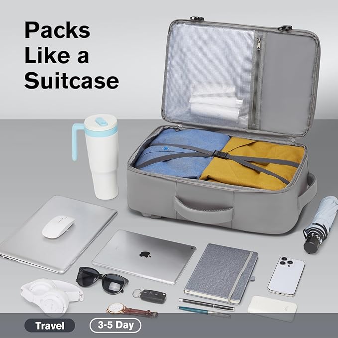 Smart Suitcase-style Laptop Backpack, 25L / 35L Practical Travel Bag for Work, Leisure & Flight, Luggage-Style Commuter Pack (Gray, 25L)