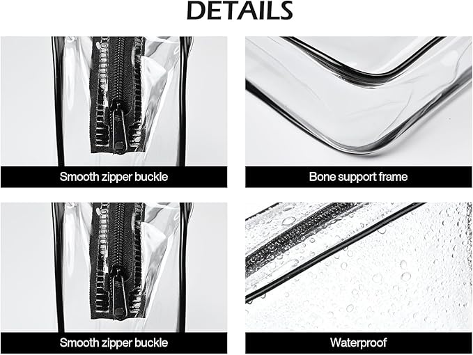 4Pack Black Clear Cosmetic Bags for Women Zipper Pouches Set PVC TSA Approved Toiletry Bag Organizers Packing Cubes