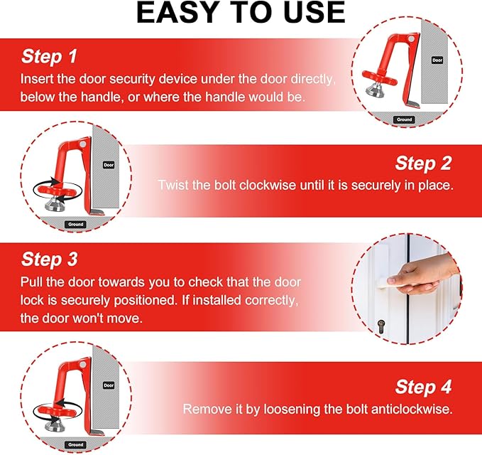 Portable Door Stopper Door Lock for Travel Anti Theft Door Blocker, Security Door Stoppers for Bottom of Door, No Drill Safety Doors Stopper Hotel Door Locks for Travelers Security (Black)