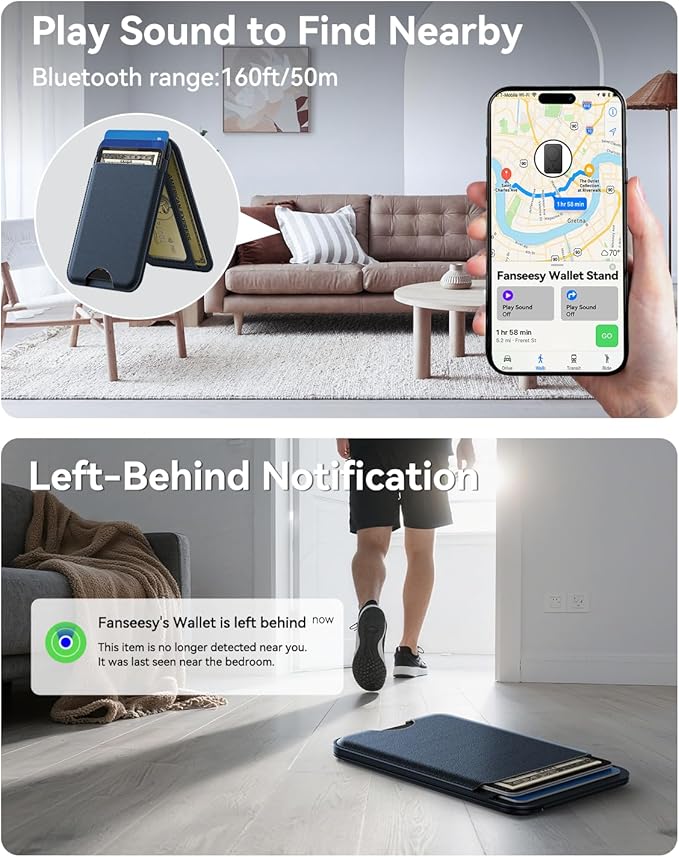 TWZKG for MagSafe Wallet, Works with Apple Find My,5 Card Holder with Stand, Magnetic Phone Wallet for iPhone 17/16/15/14/13/12 Pro Max Plus Air, RFID Blocking Vegan Leather,Blue