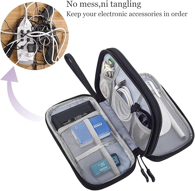 CAAORDKSO Electronics Organizer Travel Case, Charger Organizer Case Pouch, Electronic Accessories Carry Case for Travel Accessories, Cable, Cord, Charger, Phone, Power Bank, Earphone (Black, Large)