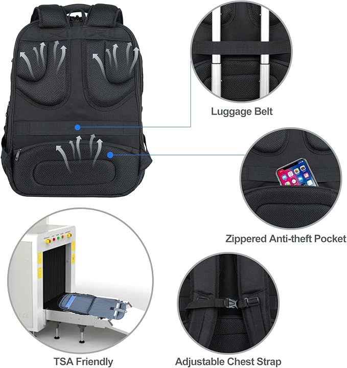 KROSER TSA Friendly Travel Laptop Backpack 18.4 inch XXXL Gaming Backpack Water-Repellent College Daypack Business Backpack with RFID Pockets & USB Port for Men/Women-Black/Haze Blue