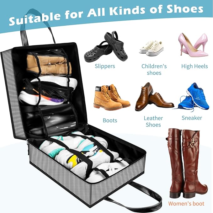 SelfTek Shoe Bags for Travel with Handle, Waterproof Large-Capacity Family Travel Shoe Bag Organizer for Multiple Shoes, Shoe Travel Bags for Packing, Suitable for Luggage Handle (Streifen)
