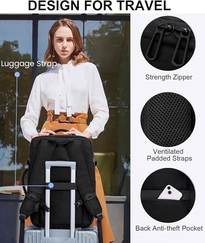 LOVEVOOK Travel Carry on Backpack, Large 40L Personal Item Travel Bag for Men & Women Flight Approved with 3 Packing Cubes, Suitcase Water Resistant Luggage Daypack Business Weekender Bag