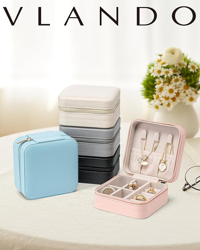 VLANDO Travel Jewelry Case - Mothers Day Mom Gifts - Small Jewelry Travel Organizer Box Travel Essentials Gift for Teen Girl Women - Milky White
