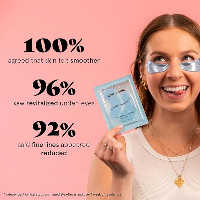 grace & stella Award Winning Under Eye Mask Reduce Dark Circles, Puffy Eyes, Undereye Bags, Wrinkles, Gel Under Eye Patches, Mothers Day Gifts Bulk, Gifts for Teens - Vegan Self Care (48 Pairs, Blue)