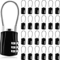 Tandefio 24 Pcs TSA Approved Luggage Lock with Zinc Alloy Body Travel 3 Digit Combination Baggage Suitcase Backpack Lock Keyless Resettable Cable Padlocks for School Gym Locker, Black