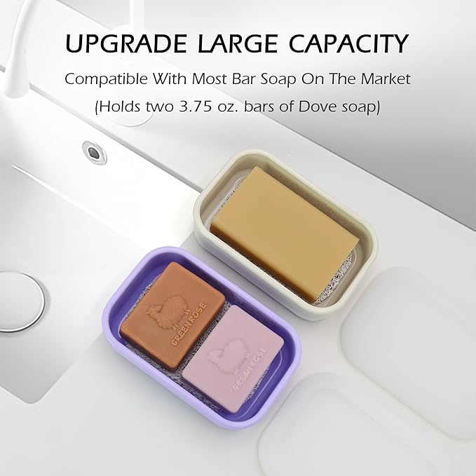 AIDIMMING Travel Soap Dish with Lid, Shampoo Bar Holder, Enhanced Leakproof Soap Box,Draining Soap Bar Holder for Traveling, Camping, Outdoor, Gym, Bathroom (Clear&Offwhite)